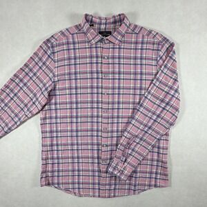 Rodd & Gunn Mens 2XL Button Down Pink Purple Plaid Linen Blend Sports Fit Shirt